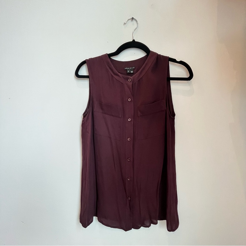 Theory Burgundy Sleeveless Silky Tank Top S/P